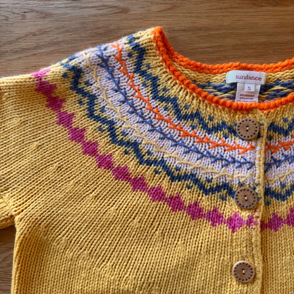 Sundance Fireside Fair Isle Yellow Cardigan Sweater Size S - Picture 4 of 9